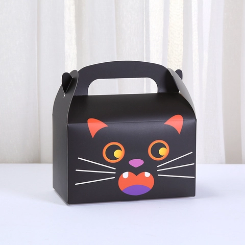 Halloween Paper Gift Boxes With Handle Cartoon Pumpkin Mummy Cat Pattern Treat Candy Boxes For Festival Party Decoration