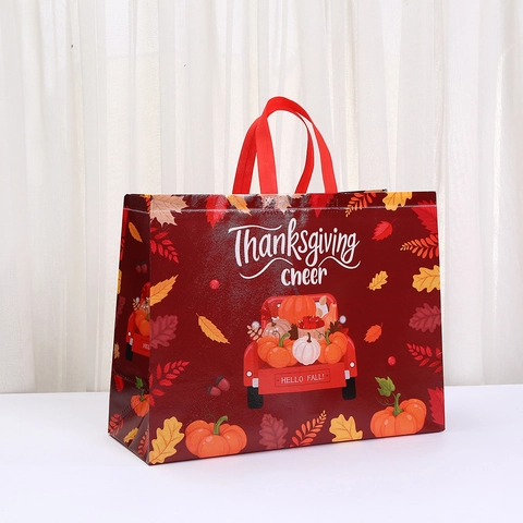 Thanksgiving Non-woven Tote Bag Waterproof Reusable Shopping Bag With Autumn Harvest Pumpkin Patterns For Holiday Gifts Storage