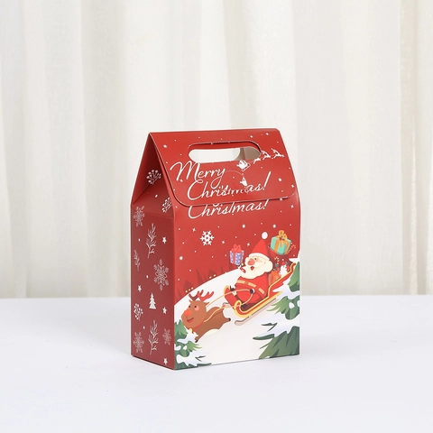 Weihnachten Cartoon Druck Rot Pappe Geschenkbox Tragbare Handheld Kuchen Süßigkeiten Verpackung Box Heißprägen Festlich