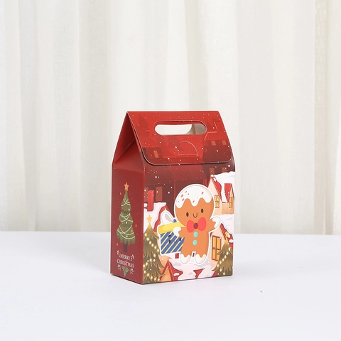 Christmas Gift Box Handheld White Cardboard Candy Packaging Holiday Party Favor Santa Reindeer Print Red Foldable Gift Box