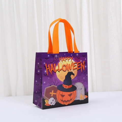 Sacchetto Regalo in Tessuto non Tessuto con Stampa Cartoon di Halloween Borsa per Feste con Motivo Zucca Fantasma Pipistrello