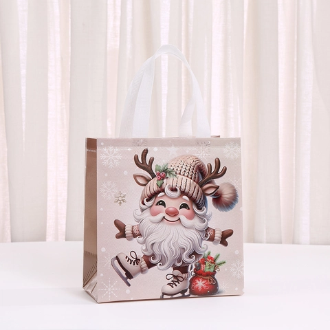Christmas Non-Woven Gift Bag Coffee Reindeer Santa Snowman Printed Holiday Handbag Foldable Storage Bag Party Favors Bag