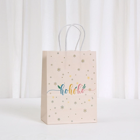 Sacs Cadeaux de Noël en Papier Kraft Rose Avec Poignées Sacs à Bonbons pour Fête de Noël Emballage de Souvenirs