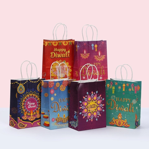 Happy Diwali Χάρτινες Τσάντες Δώρου Festival Of Lights Ganesha Mandala Σχέδιο Τσάντες Πάρτι Για Ινδική Γιορτή