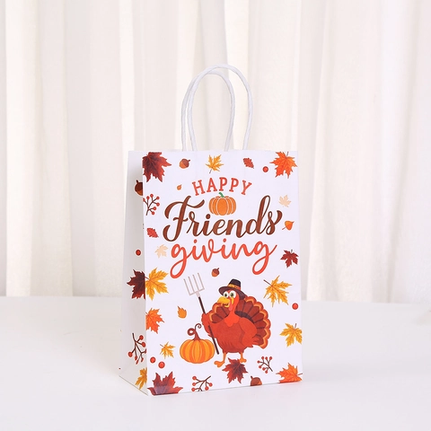 Sacchetti Regalo in Carta Kraft per il Ringraziamento Con Manici Stampati Cartoni Animati Tacchino Zucca Borse per Feste Regalo