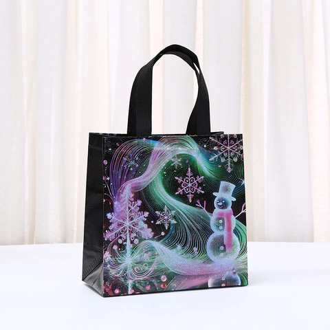 Weihnachten Vliesstoff Geschenktüten Neon Linien Druck Wiederverwendbare Einkaufstasche Tragbare Party Favoriten Tasche Mit Griff Festlich