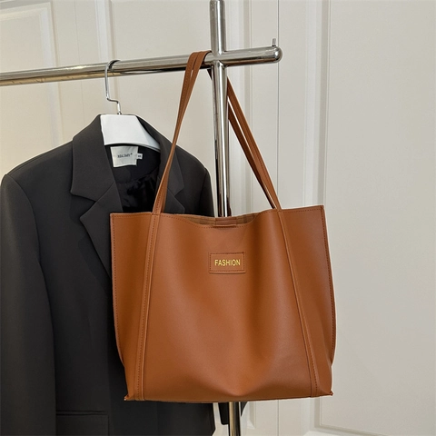 Damen Große Kapazität PU Leder Tote Bag Mode Buchstaben Tag Einfache Umhängetasche Mit Innentasche Täglich Pendler Handtasche