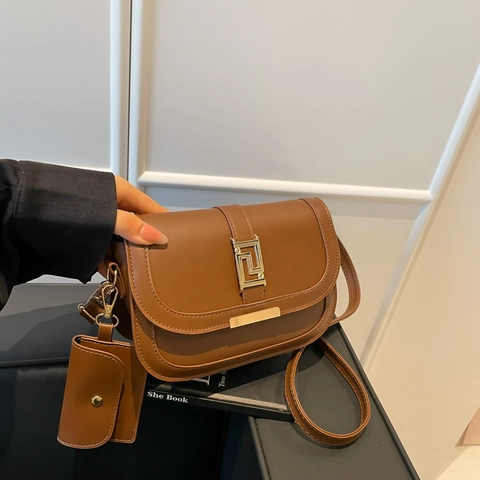 Bolso de Hombro Retro de Cuero PU para Mujer Bloque de Color Con Mini Sub-bolso Hebilla de Metal Geométrica Bolso Bandolera para Oficina Diaria