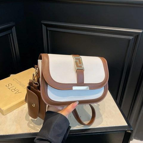 Bolso de Hombro Retro de Cuero PU para Mujer Bloque de Color Con Mini Sub-bolso Hebilla de Metal Geométrica Bolso Bandolera para Oficina Diaria