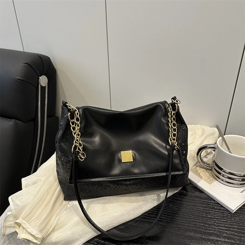 Bolso de Hombro Cuadrado de Cuero PU para Mujer Minimalista Patrón Serpiente Cadena Dorada Bandolera Casual Trabajo Messenger Bag