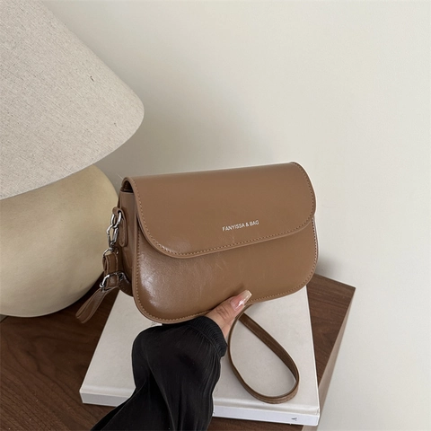 Women Vintage PU Leather Shoulder Bag Retro Letter Print Small Square Crossbody Bag Underarm Flap Bag Fashion Daily Handbag