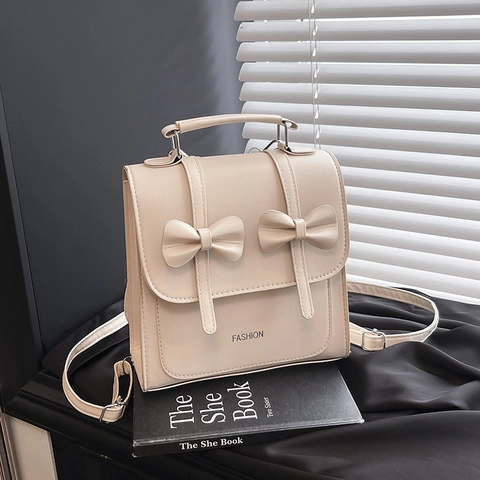 Borsa a Tracolla Mini Zaino da Donna in Pelle PU con Decorazione a Fiocco Piccola Borsa Quadrata per Pendolarismo Quotidiano Scuola