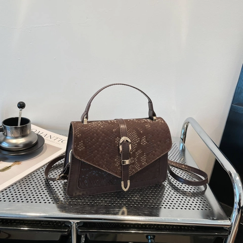 Borsa a Spalla da Donna Retro con Motivo a Serpente in Pelle PU Piccola Borsa Quadrata di Lusso con Fibbia a Ferro di Cavallo