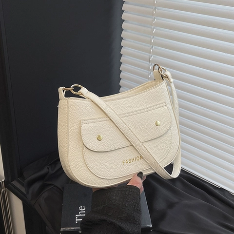 Borsa a Spalla Donna in Pelle PU Grana Litchi Casual Moda Sella Sottobraccio Borsa Pendolare Messenger Con Tasca a Patta Frontale