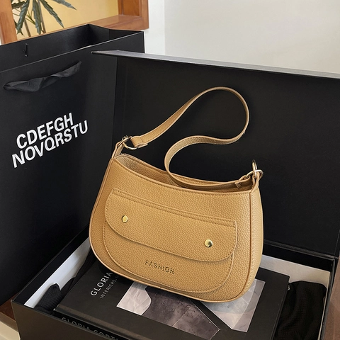 Borsa a Spalla Donna in Pelle PU Grana Litchi Casual Moda Sella Sottobraccio Borsa Pendolare Messenger Con Tasca a Patta Frontale
