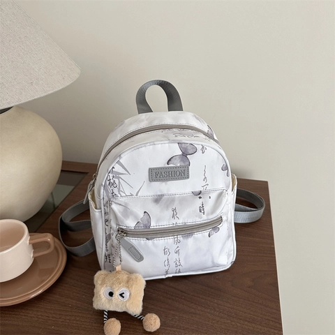 Mini Zaino da Donna con Stampa a Farfalla e Calligrafia Cinese in Nylon Piccolo Zainetto Moda Casual Borsa da Viaggio