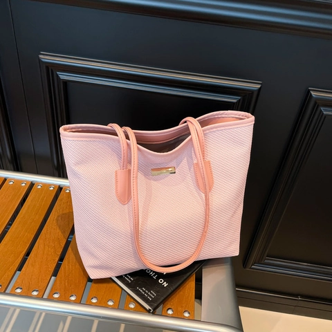 Grand Sac Cabas en Cuir PU pour Femmes Design Minimaliste Texture Tissée Sac à Bandoulière pour Bureau École Shopping