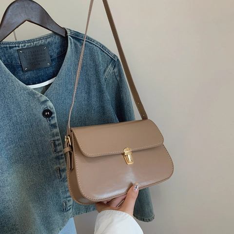 Borsa a Tracolla da Donna in Pelle PU Retro Vintage Minimalista Borsa Sottobraccio Baguette Con Chiusura in Metallo Elegante