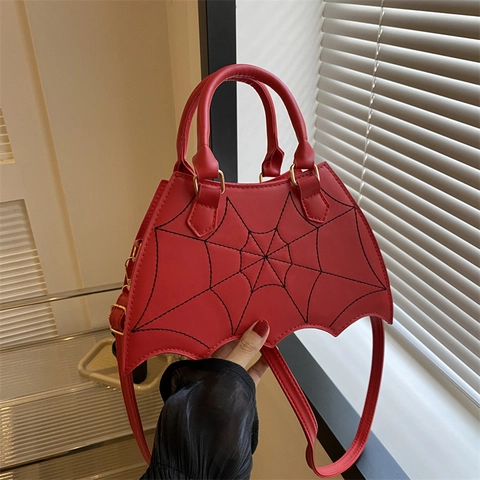 Mode Femmes Sac à Épaule en Cuir PU Forme Chauve-Souris Créatif Toile d'Araignée Couture Sac à Main Halloween Style Gothique Sacoche