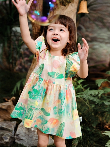 Girls Sweet Floral Princess Dress 100% Cotton Puff Sleeve Backless Cross Strap Summer A-Line Toddler Kids Clothing