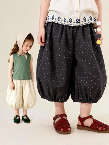 Kids Cotton Polka Dot Lantern Pants Summer Breathable Casual Loose Striped Bloomers For Toddler Girls Daily Wear