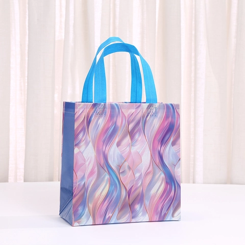 Iridescent Laminated Non-Woven Gift Bags For Birthday Party Shell Artificial Pearl Scale Pattern Holographic Packaging Tote Bag