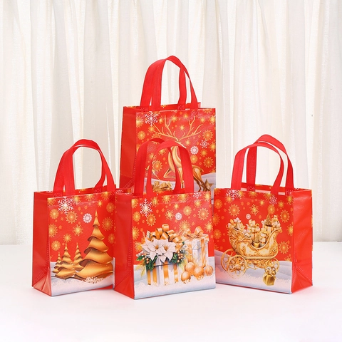 Große Kapazität Vliesstoff Weihnachten Geschenktaschen Bronzierung Rentier Schneeflocke Weihnachtsbaum Muster Fest Party Verpackungstaschen Rot Shopping Tote