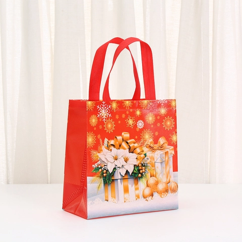 Große Kapazität Vliesstoff Weihnachten Geschenktaschen Bronzierung Rentier Schneeflocke Weihnachtsbaum Muster Fest Party Verpackungstaschen Rot Shopping Tote