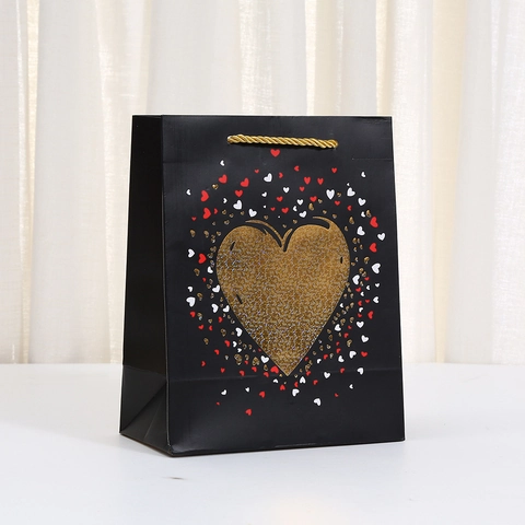 Valentinstag Geschenk Papiertüte Gold Bronzierung Herzmuster Handheld Einkaufstasche Für Hochzeit Jubiläum Party Geschenkbeutel