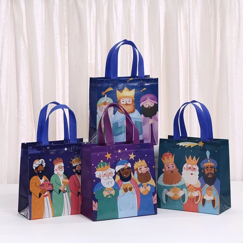 Cartoon Three Wise Men Non-woven Gift Tote Bag Religious Epiphany Christmas Party Favor Handle Storage Shopping Bag