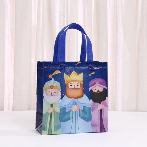Cartoon Three Wise Men Non-woven Gift Tote Bag Religious Epiphany Christmas Party Favor Handle Storage Shopping Bag