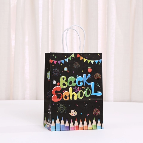 Sacchetti Regalo in Carta Kraft Ritorno a Scuola Con Manici Motivi Cartone Animato Scuolabus Gufi per Confezioni Regalo Studenti