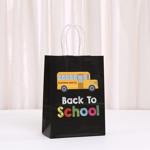 Schulanfang Geschenktüten Kraftpapier Handgehaltene Leckerli-Beutel Mit Griff Schulbus Eule Druck Party Mitbringsel Für Schüler