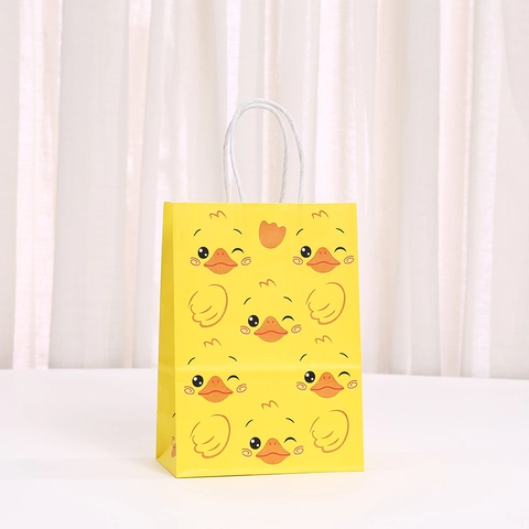 Bolsas de Regalo de Papel Kraft de Patito Amarillo de Dibujos Animados Con Asas para Recuerdos de Fiesta de Cumpleaños para Niños Lindos Bolsos de Papel Estampados