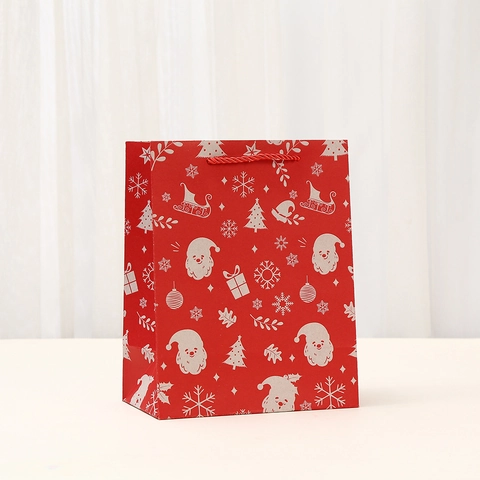 Bolsas De Regalo De Navidad Cartón Blanco Portátil Rojo Fiesta Bolsas Con Papá Noel Reno Copo De Nieve Estampados