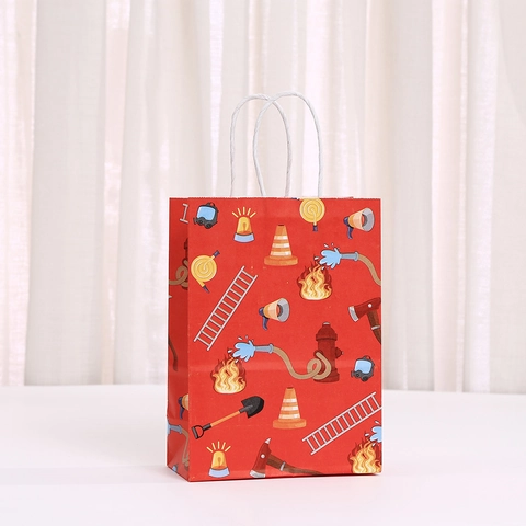 Sacchetti Regalo Per Feste Camion Dei Pompieri Carta Kraft Tema Vigile Del Fuoco Compleanno Borse A Mano Tema Pompieri Per Celebrazione Bambini