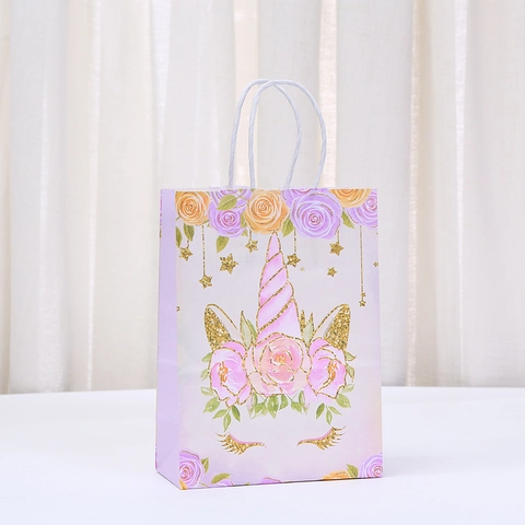 Unicorn Kraft Paper Gift Bags With Handles Cartoon Rainbow Castle Printing Dreamy Macaron Gift Bags For Birthday Party Favors