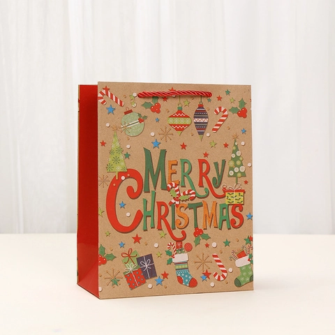 Kerstcadeautasjes Van Wit Karton Krafttextuur Handheld Feestelijke Zakjes Merry Christmas Happy New Year Bedrukt