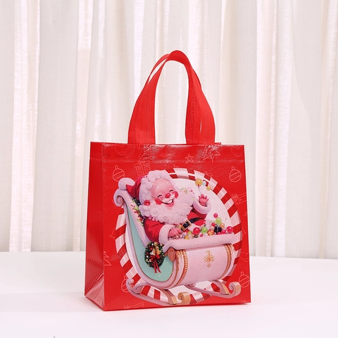 Santa Claus Non-Woven Gift Bags Cartoon Reusable Shopping Tote For Party Favors Candy Red Handheld Christmas Treat Bag