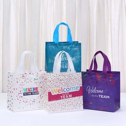 Sacchetti Regalo in Tessuto Non Tessuto Plastificato Con Scritta Welcome To The Team Sacchetti per Caramelle per Festa Ufficio