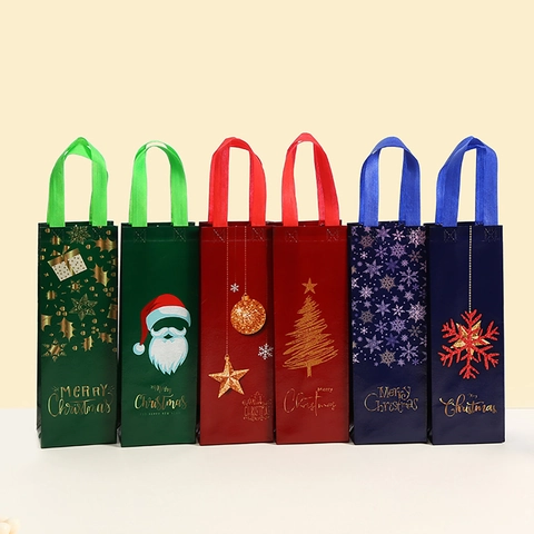 Bolsas de Regalo para Botellas de Vino de Navidad de Tela No Tejida Papá Noel Copo de Nieve Bolsas de Embalaje
