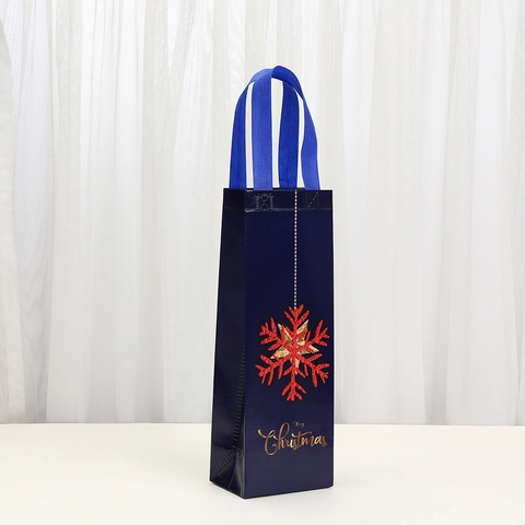 Bolsas de Regalo para Botellas de Vino de Navidad de Tela No Tejida Papá Noel Copo de Nieve Bolsas de Embalaje