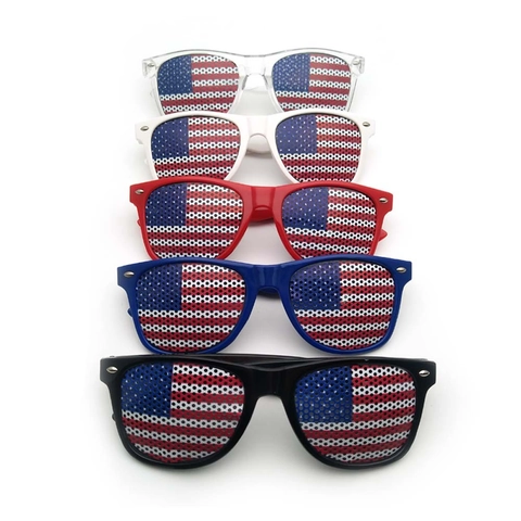 Patriotic USA Flag Pinhole Sunglasses Patriotic Mesh Lens Square Frame Glasses For Independence Day Party Decoration Unisex Eyewear