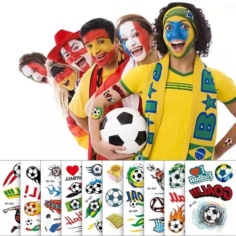 Adesivi per Tatuaggi Temporanei a Tema Calcio Impermeabili Cartone Animato Partita di Calcio Coppa del Mondo Adesivi per Body Art per Bambini Uomini Donne Decorazioni per Feste