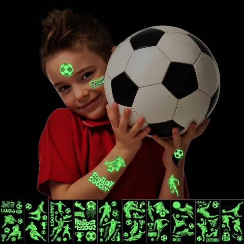 Luminous Soccer Temporary Tattoos Glow In The Dark Football Theme Waterproof Body Stickers For Kids Birthday Party Favors