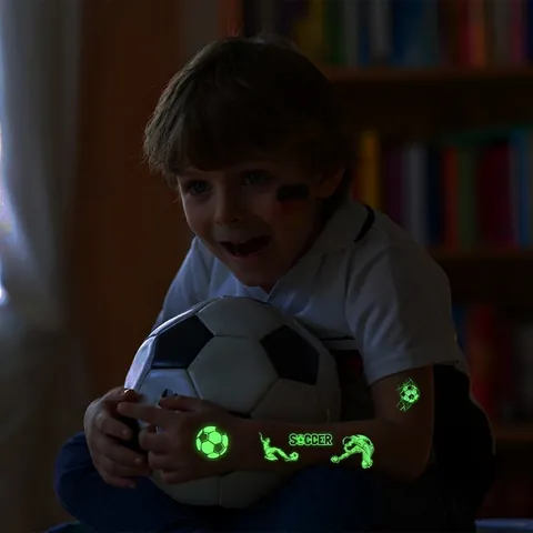 Luminous Soccer Temporary Tattoos Glow In The Dark Football Theme Waterproof Body Stickers For Kids Birthday Party Favors