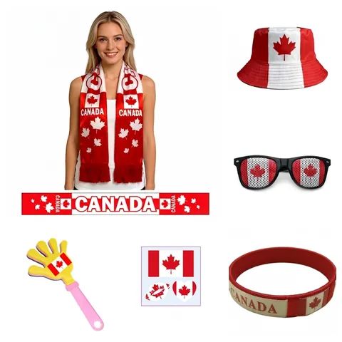 Kit Tifosi di Calcio Sciarpa Cappello alla Pescatora Occhiali da Sole Applauso Adesivi Tatuaggi Braccialetto Mondiale