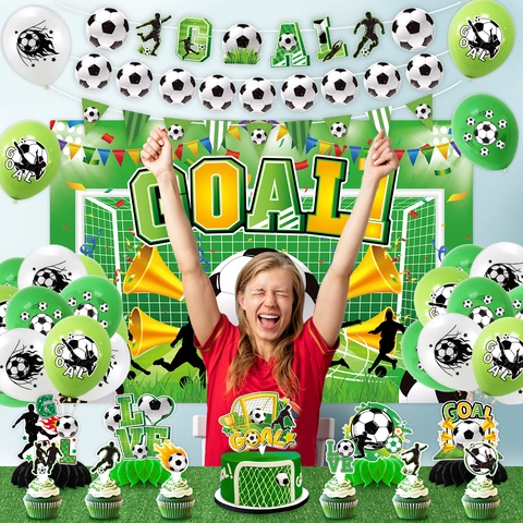 Kit de Décoration de Fête Coupe du Monde de Football Bannière Goal Ballons en Latex Toppers de Gâteau Centres de Table Nid d'Abeille Anniversaire