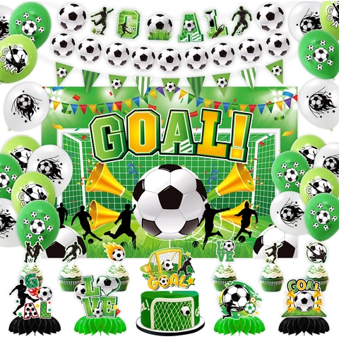 Kit de Décoration de Fête Coupe du Monde de Football Bannière Goal Ballons en Latex Toppers de Gâteau Centres de Table Nid d'Abeille Anniversaire