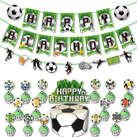Soccer Theme Birthday Party Decoration Supplies Happy Birthday Banners And Football Cake Toppers Sports Party Decor
